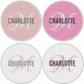 Elegant roze monogram naam rond sticker (Voorkant)