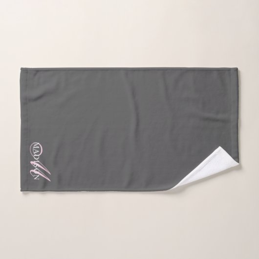 Elegant Roze Monogram Script Initiaal Naam Grijs Bad Handdoek (Handdoek)