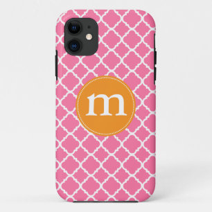 Elegant roze Moroccan Quatrefoil gepersonaliseerd iPhone 11 Hoesje