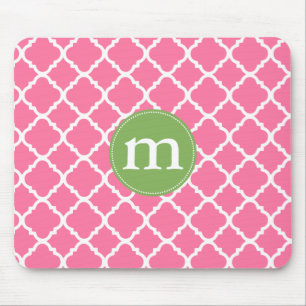 Elegant roze Moroccan Quatrefoil gepersonaliseerd Muismat