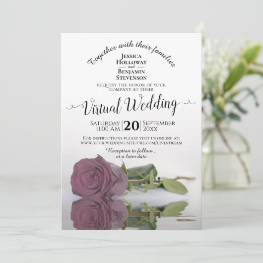 Elegant roze muve reflecterend Roos virtueel huwel Kaart (Staand voorkant)