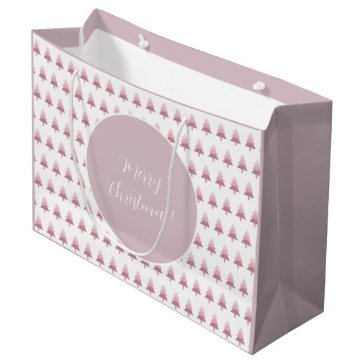 Elegant roze ombre kerstboomstructuur groot cadeauzakje (Voorkant Gekanteld)