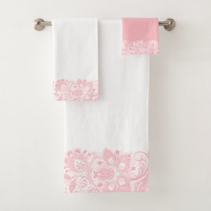 Elegant roze op witte kant rand badhanddoek bad handdoek
