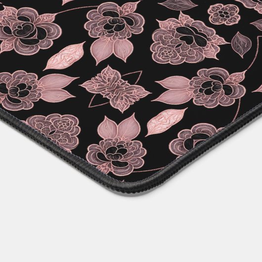 Elegant roze op zwart kant in  stijl bureaumat (Hoek)