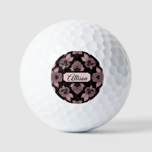 Elegant roze op zwart kant in stijl golfballen (Voorkant)
