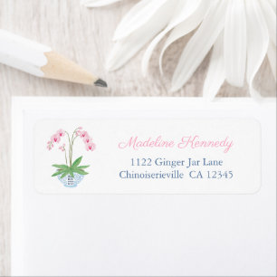 Elegant roze orchid Blue White Bowl Return Address Etiket