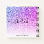 Elegant roze Paars Glitter Sketchbook Name Script Notitieboek (Achterkant)