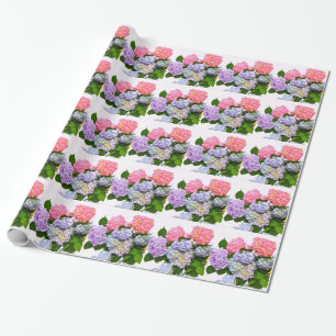 Elegant roze paarse blauw bloemenhortensia boeket cadeaupapier