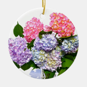 Elegant roze paarse blauw bloemenhortensia boeket keramisch ornament