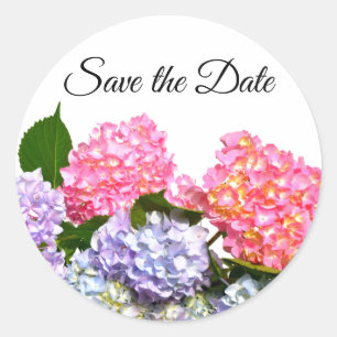 Elegant roze paarse blauw bloemenhortensia boeket ronde sticker