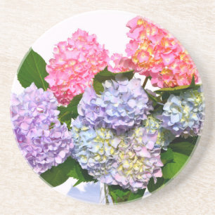 Elegant roze paarse blauw bloemenhortensia boeket zandsteen onderzetter