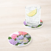 Elegant roze paarse blauw bloemenhortensia boeket zandsteen onderzetter (Zijkant)