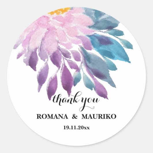 Elegant Roze Paarse Blauw Dahlia Waterverf Art Ronde Sticker (Voorkant)
