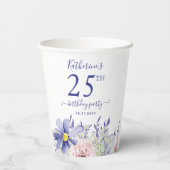 Elegant Roze Paarse Bloemen 25ste Verjaardagsfeest Papieren Bekers (Achterkant)