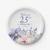 Elegant Roze Paarse Bloemen 25ste Verjaardagsfeest Papieren Bordje (Voorkant)