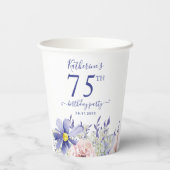 Elegant Roze Paarse Bloemen 75ste Verjaardagsfeest Papieren Bekers (Achterkant)