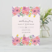 Elegant Roze Paarse Bloemen 80ste Verjaardagsfeest Kaart (Staand voorkant)