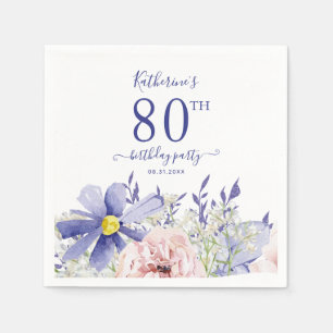 Elegant Roze Paarse Bloemen 80ste Verjaardagsfeest Servet