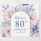 Elegant Roze Paarse Bloemen 80ste Verjaardagsfeest Sparkling Wijnetiket (Enkel label)
