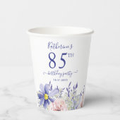 Elegant Roze Paarse Bloemen 85ste Verjaardagsfeest Papieren Bekers (Achterkant)
