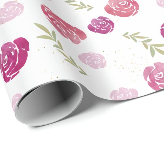 Elegant Roze & Paarse Bloemen Rozen Bladeren Cadeaupapier (Rol Hoek)
