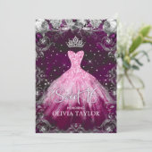 Elegant roze paarse florale glitter zoet 16 kaart (Staand voorkant)