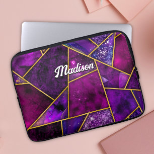 Elegant roze paarse girly geometrisch laptop sleeve