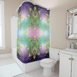 Elegant Roze paarse groene feestdag Snowflakes ste Douchegordijn
