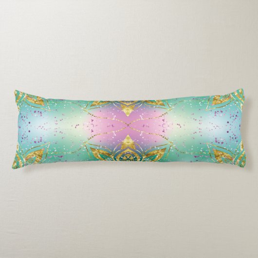 Elegant Roze paarse groene feestdag Snowflakes ste Lichaamskussen (Voorkant)