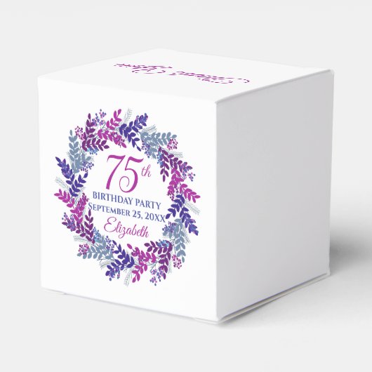 Elegant Roze Paarse krans 75e verjaardagsfeestje Bedankdoosjes (Achterkant)