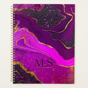 Elegant roze paarse marmer faux goud glitter planner