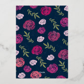 Elegant Roze & Paarse Rozen Blauw Bruiloft Goud Folie Uitnodiging (Achterkant)