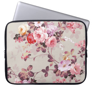  Elegant Roze Paarse Rozen Patroon Laptop Sleeve