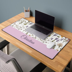 Elegant Roze Paarse Wilde Bloem Patroon Aangepaste Bureaumat