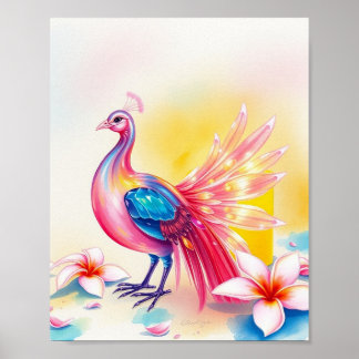 Elegant roze Peacock Waterverf Poster