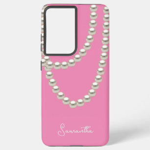 Elegant roze Pearl ketting Samsung Galaxy Hoesje