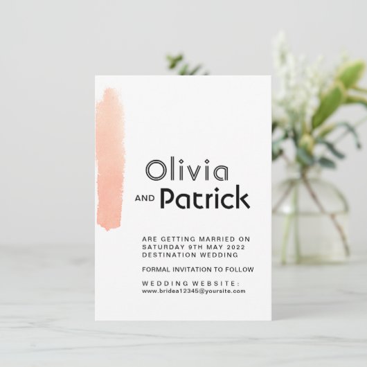 Elegant roze penseelstreek. Moderne simpele bruilo Save The Date (Staand voorkant)