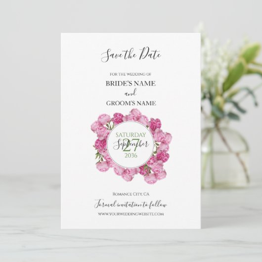 Elegant roze pinda's die de datum bewaren save the date (Staand voorkant)