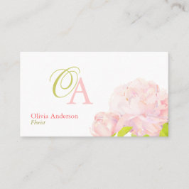 Elegant roze pioen bloemist monogram visitekaartje