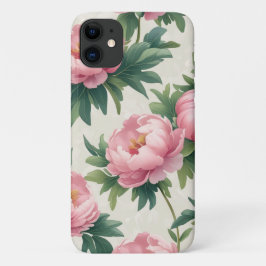 Elegant roze pioenroos bloemenpatroon - tijdloze b iPhone 11 hoesje