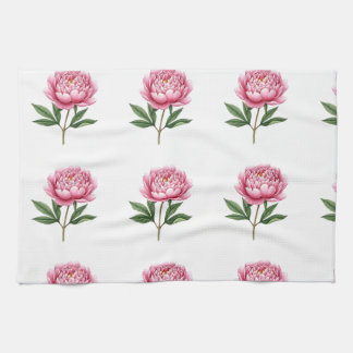 Elegant Roze Pioenroos Waterverf Bloempatroon Theedoek