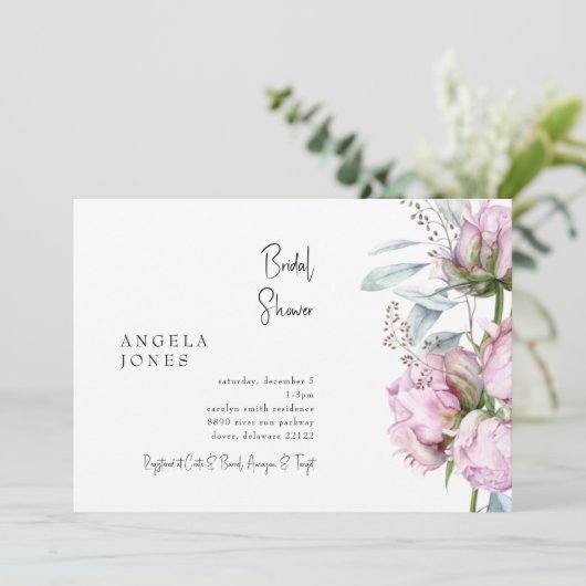 Elegant Roze Pioenrozen Vrijgezellenfeest Kaart (Staand voorkant)