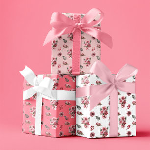Elegant Roze Poinsettia Kerstvakantie Patroon Inpakpapier Vel