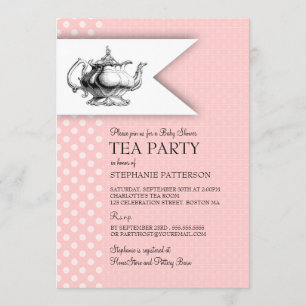Elegant roze pokadot Baby shower Tea Party Kaart