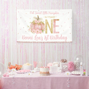 Elegant roze pompoen 1e verjaardag Eén achtergrond Spandoek