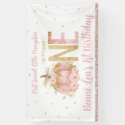 Elegant roze pompoen 1e verjaardag Eén achtergrond Spandoek (Verticaal)