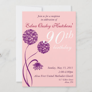 Elegant roze & Purple Flowers Birthday Uitnodiging