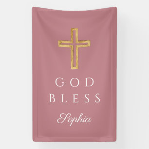 Elegant Roze Religieus Kruis Meisje God Zegen Spandoek