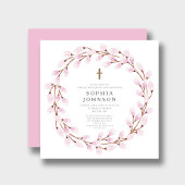 Elegant Roze Religieuze Cross Baptisme Kaart