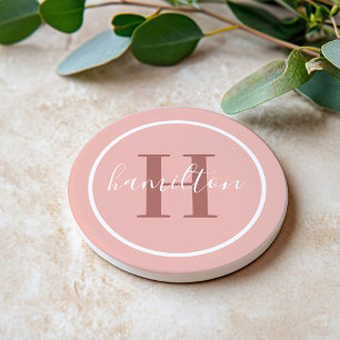 Elegant Roze Ronde Aangepast Monogram Initiaal Zandsteen Onderzetter